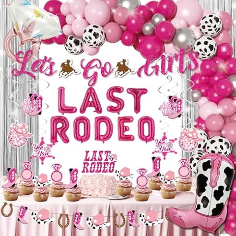 Last Rodeo Bachelorette Party Decorations, Cowgirl Western Bridal Shower Fringe Curtain Balloon Garland Glitter Banner, last rode foil balloons, Pink Silver Balloon Garland Arch Kit Cover