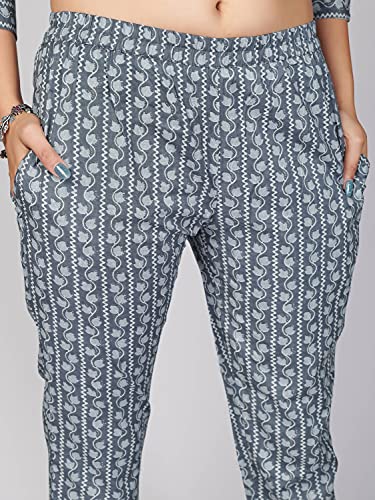 Image of Vbuyz Women's Printed & Embellished & Mirror Work Straight Cotton Stitched Kurta set | Straight Kurta Pant Dupatta | Kurta Set with Dupatta for Women | Suit Set | Ethnic Set | Printed Kurta Set
