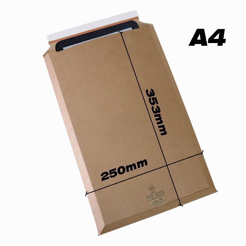 25 Versandtaschen Format A4 aus starrem Mikrowellen-Karton 250 x 353 mm erweiterbar bis 5 cm Höhe ideal für DIN A4 Karton 450 Gramm/m2 braun Haftklebung (PS.403|A4)