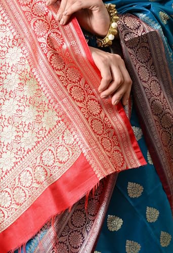 THE WEAVERS SHOP BY RAAVI teal banarasi silk saree – image 7