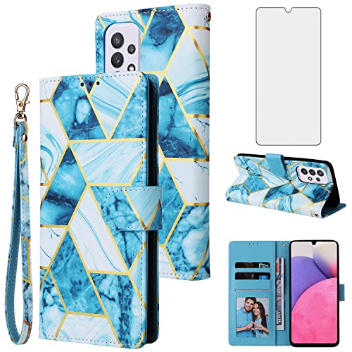 Coque Samsung Galaxy A33 5G cuir bleu rabat et protège écran portefeuille béquille