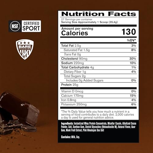BARE PERFORMANCE NUTRITION, BPN Whey Protein + Casein Protein Powder Blend, Fudge Chocolate, 25g Protein per Serving Supports Lean Muscle Recovery, 27 Servings, Third Party Tested - Image 3
