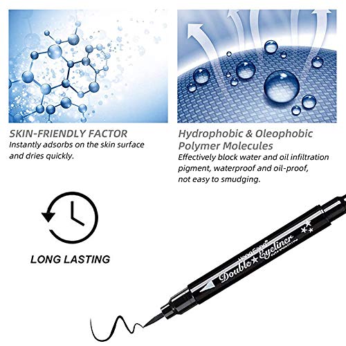Mysense 6 Pcs Liquid Stamp Eyeliner,Double-sided Seal Eye Liners for Women Waterproof Eyeliner Pencil Eye-liner Stencils,With Black Color of Flowers Heart Moon Star and Red Color of Heart Star