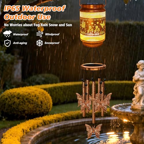 Image of 2 Pack Butterfly Solar Wind Chimes for Outside, Gifts for Mom Women Grandma Birthday Memorial Teacher, 32 inch Windchimes Outdoor Decor Hanging Solar Lantern for Garden Porch Patio Backyard