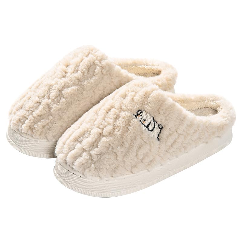 Ladies Fluffy Cotton Indoor Slippers, Warm Velvet Lining, Non-Slip Sole, Taupe