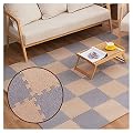 DSJBGSS Playmat 16 Pieces Plush Puzzle Foam Floor Mat Tiles, Square Interlocking Carpet Fluffy Area Rug, Protective Playmat for Livingroom Bedroom Playroom(Light Grey+Light Coffee)