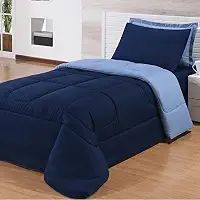 Edredom Solteiro Para Cama Box Dupla Face Com Fronhas 3 Peças (Marinho/Azul Bebe)