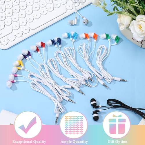 Image of 50 Pack Earbuds Wired Bulk for Classroom 3.5mm Jack, Multicolor