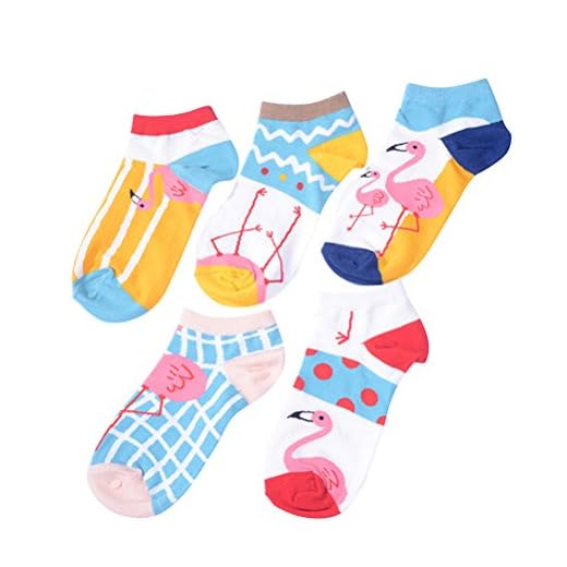 Fenical Frauen Schöne Socken Baumwolle Kurze Vier Jahreszeiten Flamingo rutschfeste Casual Socken 5 Paar (Assoted Stil)