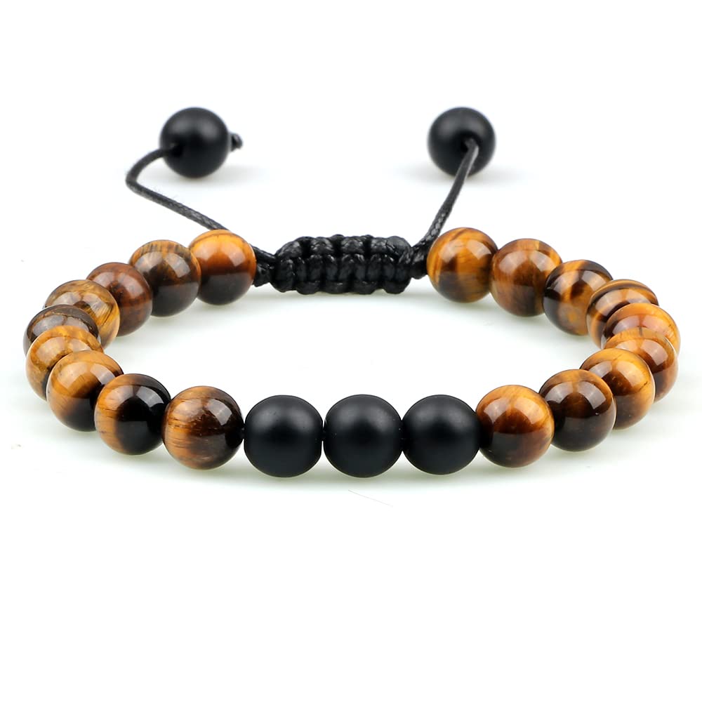 Tiger Eye Stone Paare Abstand Armbänder Männliche Schwarze Onyx -Perlen Armband Armbänder Männer Männer verstellbar
