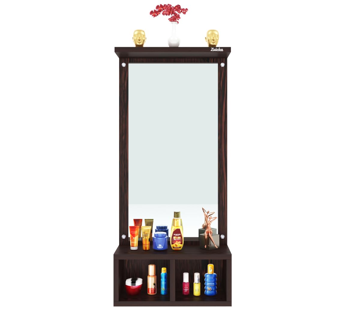 Dressing Table with Mirror and Storage, Wenge Finish, Wall Mounted, 75cm Height, 34cm Width