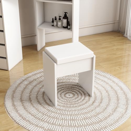 Panana Corner Dressing Table with LED Light, Vanity Table with 5 Drawers and Stool, Makeup Table for Home Furnature (White-Bulb) - Cosy Home Interiors Panana Corner Dressing Table with LED Light, Vanity Table with 5 Drawers and Stool, Makeup Table for Home Furnature (White-Bulb) - Image 4