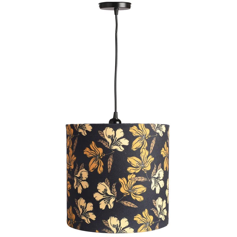 Image of Golden Floral Classic Hanging Pendant Lamp Shade, Decorative Light for Living Room, Home, Bedroom, Home Decor with Black Canopy - Pack of 1 (8.5 x 8.5 Inches)
