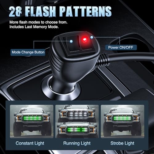 Image of Nilight 2PCS 24 inch Truck Grille Strobe Lights Strip 384 LED Emergency Light Green White Flexible Side Flashing Warning Caution Safety Waterproof Lighting Kit for Trucks Tow Plow Construction Vehicle