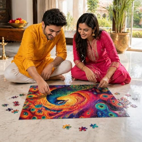 Image of The Precious Peacock | 500 Piece Wooden Jigsaw Puzzle for Teens & Adults | Spirit Animal Series | Digital Detox & Stress Relief, Mindful, Screen-Free Family Fun & Gift Ready Box