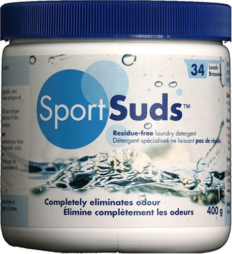 Sport Suds Laundry Detergent | Odor Eliminator Sport Wash Residue Free Non-Toxic for Athletic Wear & Technical Clothes 400g Jar 34+ Loads