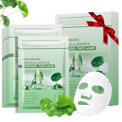 Pack of 10 Centella Asiatica Face Masks Skincare, Facial Masks with Aloe for Sensitive Skin, Daily Care Mositurizing Face Masks Skincare, Hyaluronic Acid Hydrating Sheet Face Mask Beauty Care