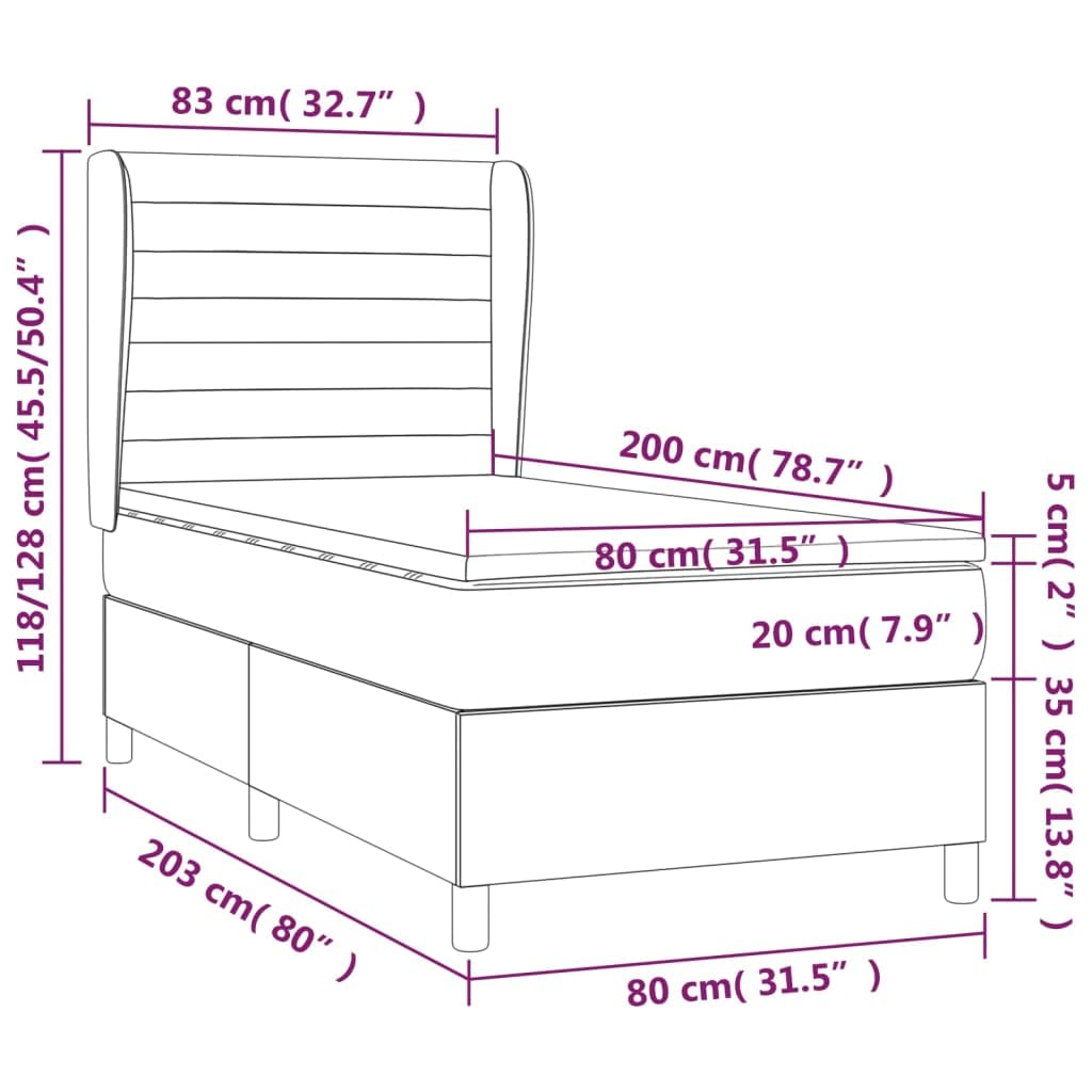 Łóżko kontynentalne z materacem kremowym, 80 x 200 cm, z materiału, łóżko tapicerowane z regulowanym zagłówkiem, pojedyncze łóżko z materacem ze sprężynami kieszeniowymi, przyjazna dla skóry