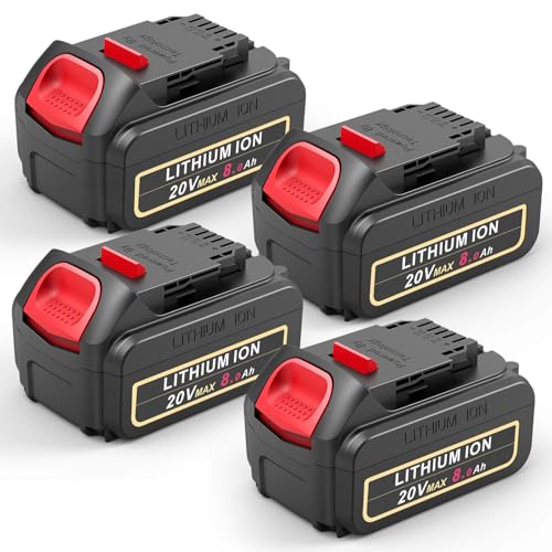 Image of 20V Lithium Ion Battery Replacement for Dewalt 20V Max 8000mAh High Capacity Compatible with Dewalt Batteries DCB205 DCB206 DCB207 DCB204 DCB201 DCB200 DCD DCF DCG Series Cordless Power Tools (4 Pack)