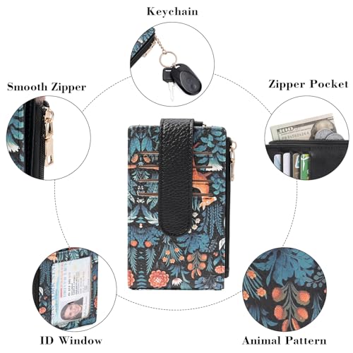 Image of GOIACII RFID Slim Card Holder Wallet with ID Window Thin Bifold Wallet for Womens Zipper Coin Pocket Little Deer Print