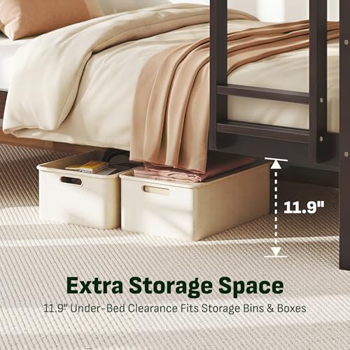 Image of Softa Twin Over Twin Bunk Bed for Kids, Solid Wood Bunk Bed Frame with 13 inch High Guardrails and Ladder, 400 lbs Capacity Total, 11.9 inch Under-Bed Storage, No Box Spring Needed, Black
