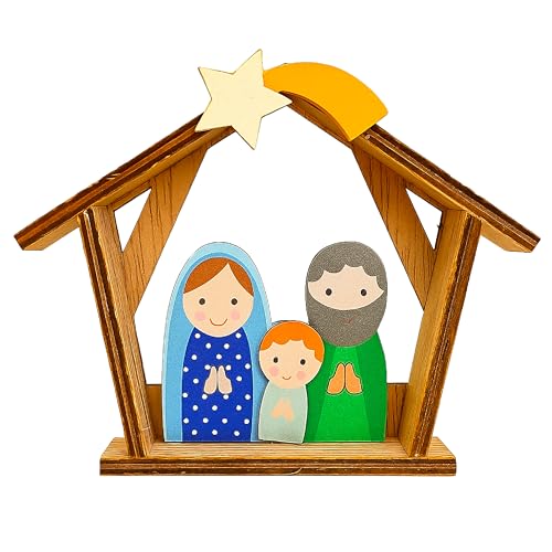Gesar Mini Presepe in Legno assortito 12cm X 13cm – Natività Completa Piccola con Personaggi Piccoli, Set Presepe di Natale Artigianale