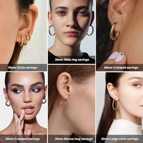 6 Pairs Chunky Silver Gold Hoop Earrings Set for Women 14K Gold Plated Hypoallergenic Thick Open Huggie Hoop Set Pack Jewelry Gifts2