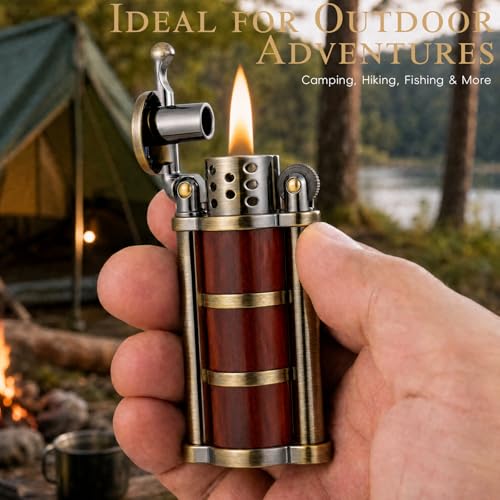 Encendedor antiguo de kerosene con estuche de madera miniatura 7