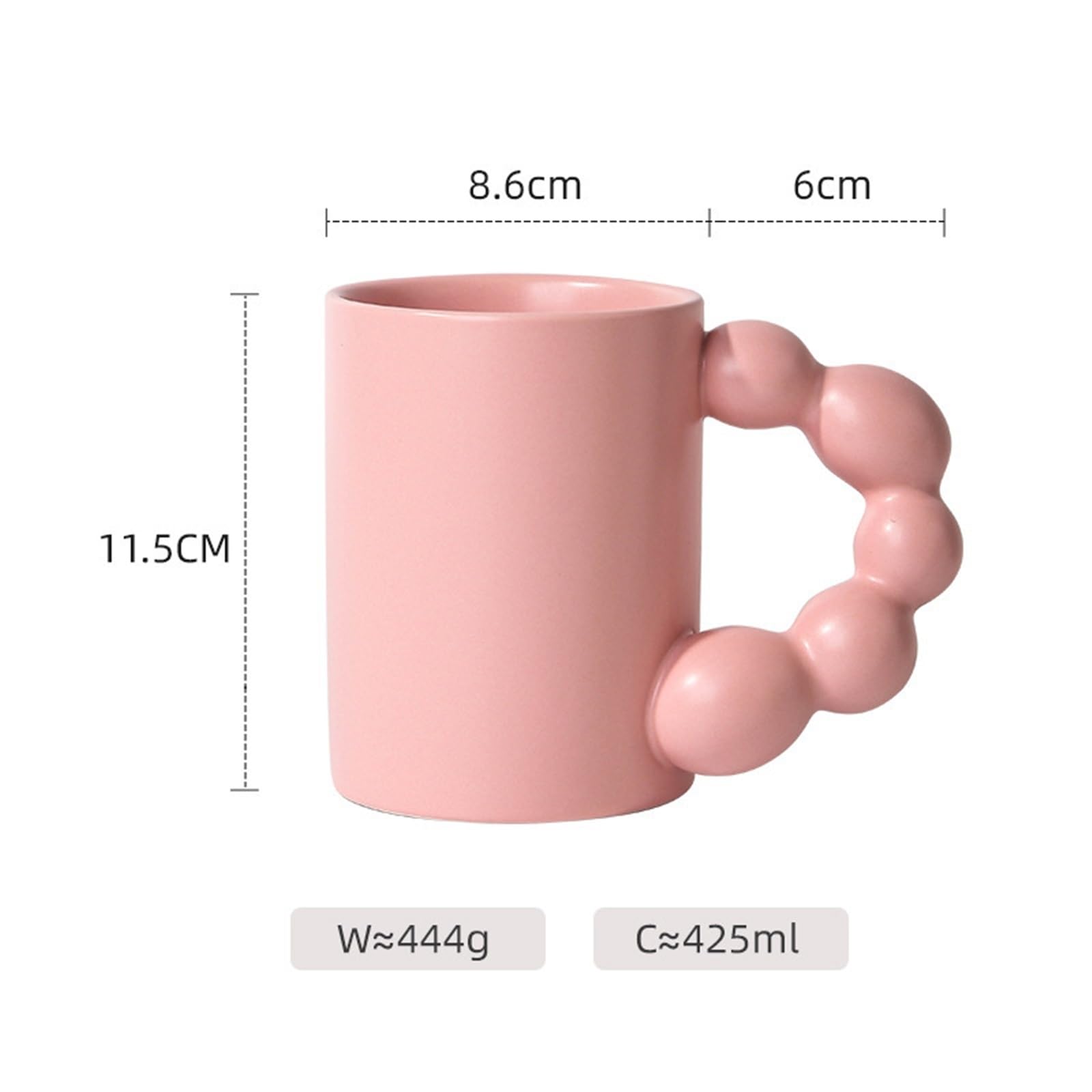 Kubki do kawy Kubek o dużej pojemności, z uchwytem koralików, w jednolitym kolorze, prosty korpus, ceramiczny kubek do kawy Filiżanka kawy(Grijs)