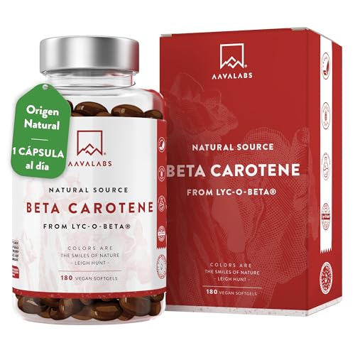 Betacaroteno [ 25 000 ui ] Vitamina A - 180 Cápsulas con Patentado Lyc-O-Beta - Con Aceite de Oliva Extra Virgen - Apoyo Natural Para el Bronceado, Ojos, Piel y Sistema Inmunológico