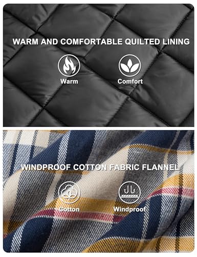 Image of TACVASEN Men's Flannel Shirt Quilted Lined Theraml Winter Coat Button Down Insulated Flannel Shirts Jacket