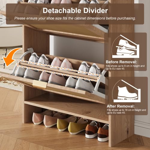 Armadio Scarpe 65cm Rattan, 2 ribaltabili, 2 cassetti, Legno