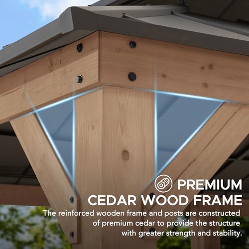 SUNJOY 12 x 20 ft. Wood Gazebo, Outdoor Patio Cedar Framed Wooden Hardtop Gazebo with 2-Tier Metal Roof, Suitable for Patios, Lawn, and Backyard, Dark Brown Roof + Dark Wood Frame - Image 5