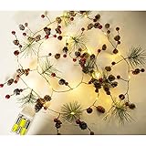arbol de navidad con ramas de sauce Guirnaldas artificiales con bayas rojas y campana, dispone de 20 luces LED de color blanco cálido.