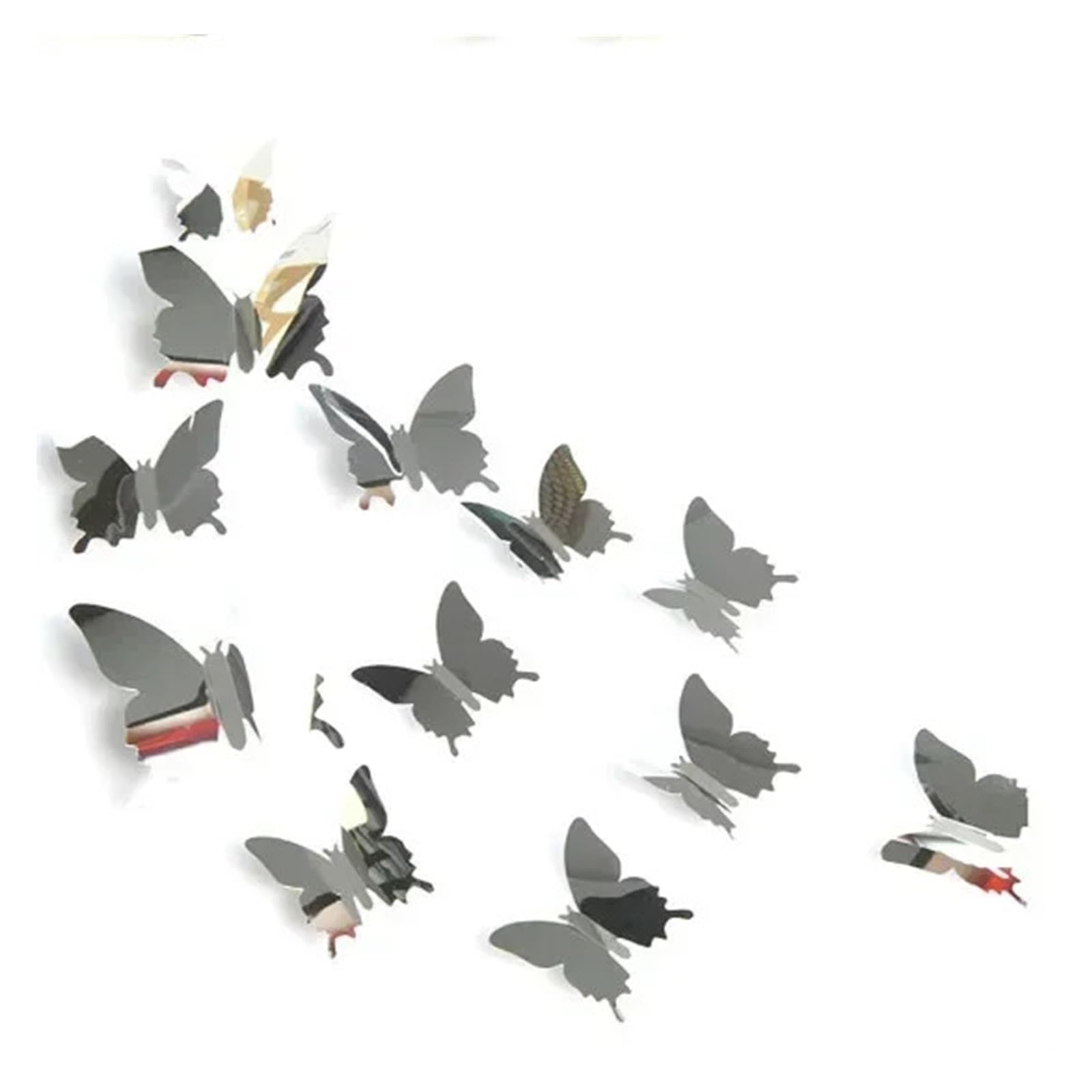12pcs 3D Butterfly Colorful Mirror Wall Sticker Removable Decal Art Home Decoration Bedroom Kids Room Decors Stickers(Silver Mirror)