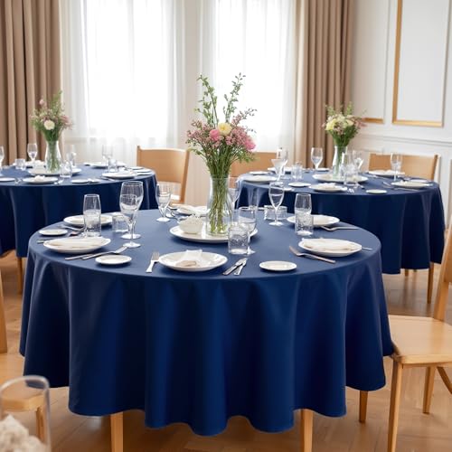 Image of sancua Navy Blue Round Tablecloths 70 Inch (Fit 20-58 Inch Tables), 6 Pack