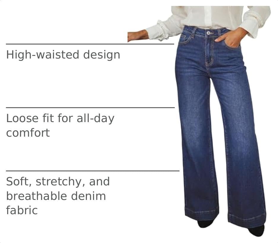  Women's Wide Leg Baggy Flare Jeans High Waisted 2026 Denim Pants thumbnail