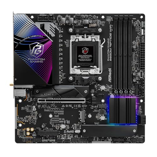 Image of ASRock AMD B850M Phantom Gaming Riptide WiFi 7 Socket AM5 Ryzen 9000, 8000 and 7000 Series DDR5 B850 up to 8000+ (OC) MHz 256GB Micro ATX Motherboard M.2 SATA3 6.0 Gb /s PCIe 5.0 BIOS Flashback