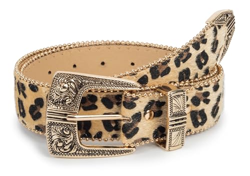 Women's Leopard-Belt Casual-Belts - Fashion Leopard Print Faux Leather Belts with Pin Buckle for Jeans Pants