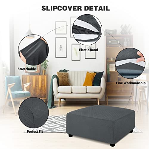 Image of NeColorLife Ottoman Cover Rectangle Oversize Slipcover Stretch Footrest Stool Covers Furniture Protectors Washable Diamond Lattice Jacquard Fabric with Elastic Band,X-Large,Dark Grey