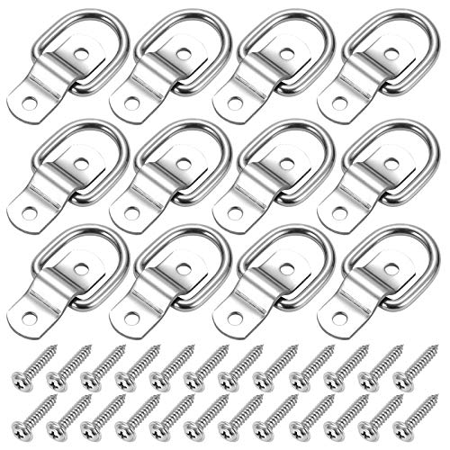 CZC AUTO 12 Pack D Ring Tie Down Anchors 1 4 Heavy Duty Stainless Steel Trailer Tie Down Hooks for Truck, Trailer, Camper, Warehouse, Boat, Cargo Control & Surface Mount, with Screws