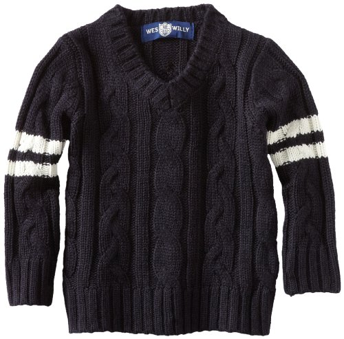 Wes and Willy Little Boys' Stripe Cable Knit Sweater