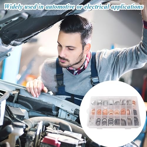 Image of Mandark Car Oil Drain Plug Crush Washer Assortment, 160PCS 10mm 12mm 14mm 16mm 18mm Auto Engine Fuel Pan Sealing Gasket Kit, Vehicle Oil Plug Seal Replacement Set Accessories, Universal Fit