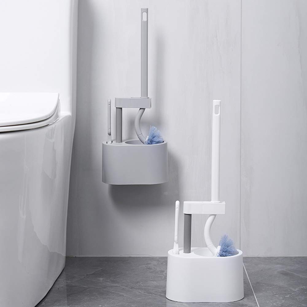 Nff Cepillo De Baño Y Soporte, Juego De Cepillo De Inodoro Montado En Pared Sin Golpe, Mango Largo 360 ° Sin Ángulo Muerto Cepillo De Inodoro Suave 44x16.5cm (Color : A)