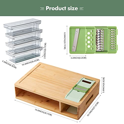 Bamboo Cutting Board With Containers, Lids, Graters, Kitchen Cutting Board Set, Multifunctional Chopping Boards Set With Graters, Juice Grooves, Easy-Grip Hollow Handle, With Colourful Box #TOP3