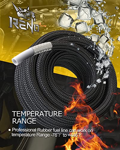 RENO 8AN Fuel Line Kit, 8AN Fuel Line Fittings PTFE E85 Nylon Braided Fuel Hose Reel with Fitting Hose Separator Clamp(20FT,0.394 Inch ID, Black) - Image 4