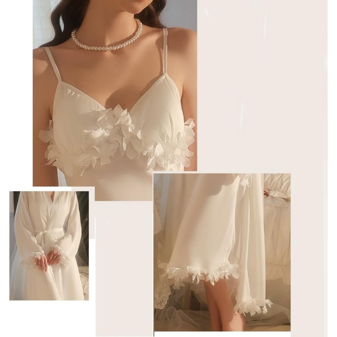 Kimono Sexy Conjunto De Vestido Largo Lencero/Bata De Satén con Forma De Pétalos