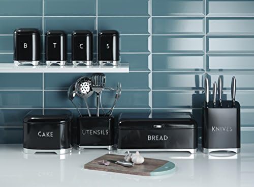 KitchenCraft Lovello Retro 5-Piece Stainless Steel Knife Set and Knife Block  Midnight Black, 19 x 10 x 24.5 cm