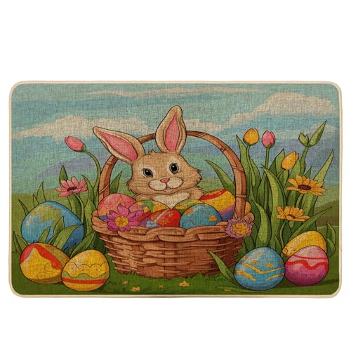 Zerbino pasquale natura cartone animato cestino coniglietto fiori erba primavera erba verde smeraldo gomma assorbente antiscivolo impermeabile lavabile porta d'ingresso interno esterno casa garage