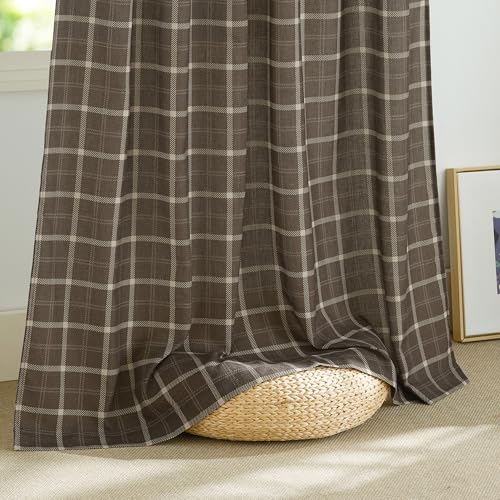 NICETOWN Plaid Print Linen Fall Curtains 84 inches Long,Farmhouse Light Filtering Semi Sheer Curtains for Living Room Bedroom Kitchen Nursery,Rod Pocket Back Tab,1 Piar,W52 x L84,1 Panel,Taupe by NICETOWN - Image 3